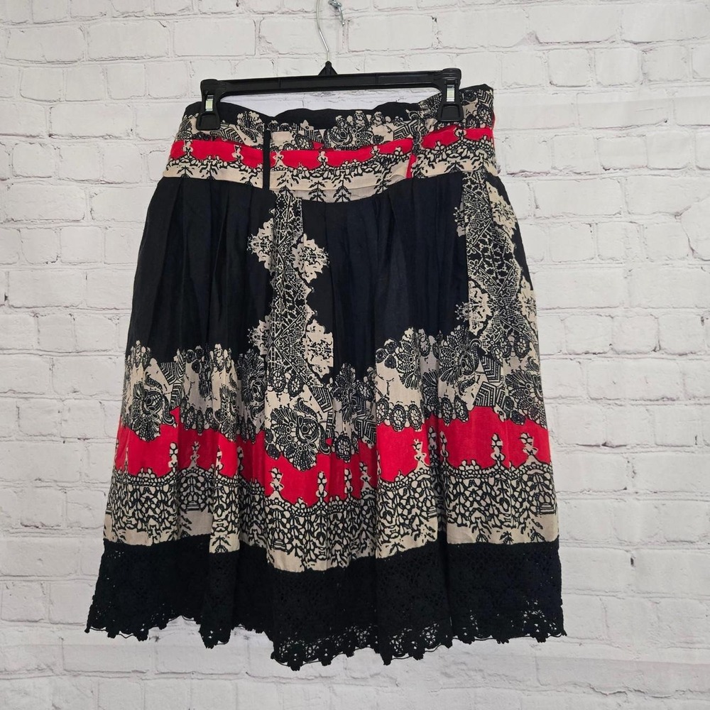 Y2k Mix Nouveau Cotton Skirt Euro Paisley Print Crochet Lace Hem Boho Gypsy Sz L